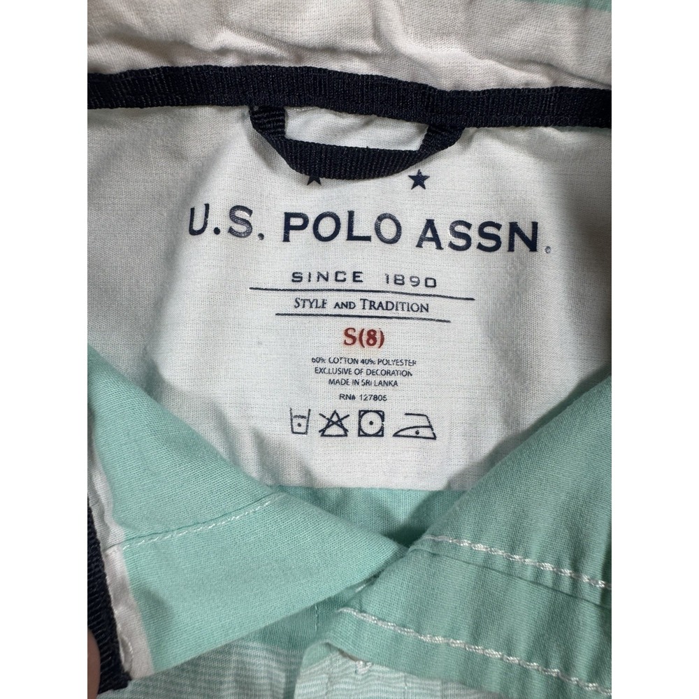 U.S. Polo Association Boy's Stripped Polo Shirt Classic Navy Small 8 Dressy - Picture 3 of 3